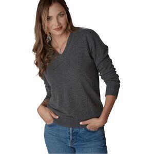 Cashmere Bld Claiborne Gray V-Neck L/S Sweater Womens S Money Sustainable Preppy